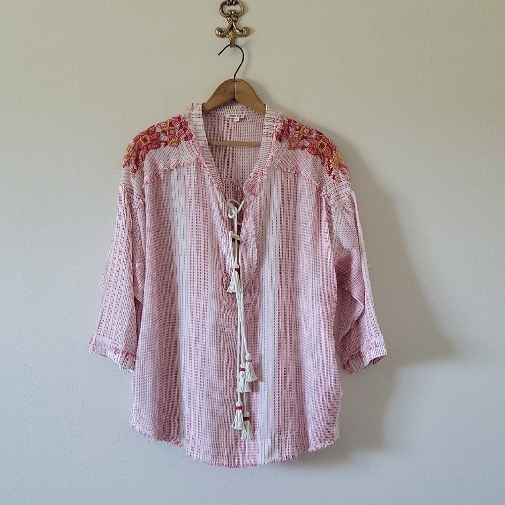 Johnny Was‎ Jacque Embellished Beaded Boho Tunic Top Size Small